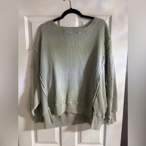 American Eagle Outfitters AE Big Hug Crew Neck Waffle Sweatshirt Sage Green